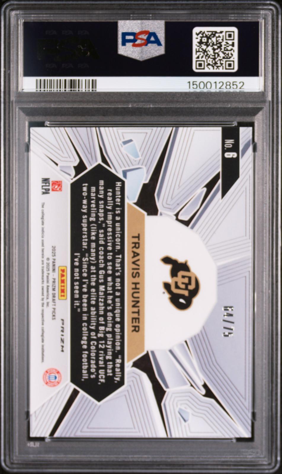 2025 Panini Prizm Draft Picks Prizm Break-Orange Pulsar Travis Hunter 10 PSA #6