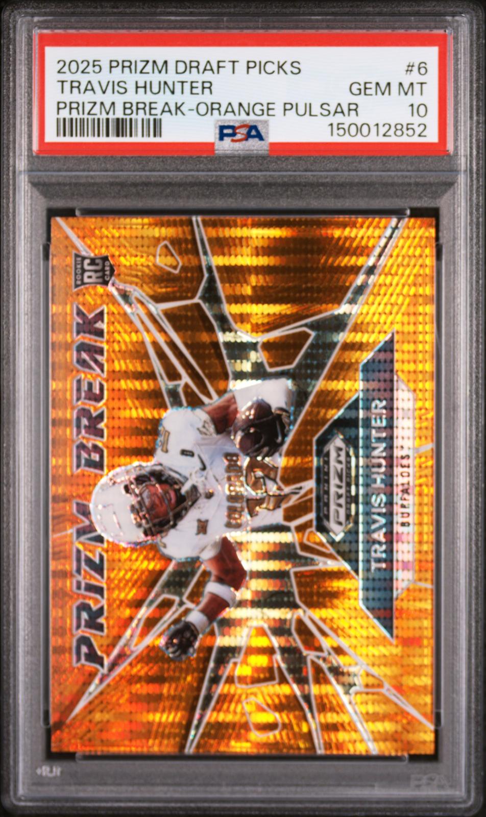 2025 Panini Prizm Draft Picks Prizm Break-Orange Pulsar Travis Hunter 10 PSA #6