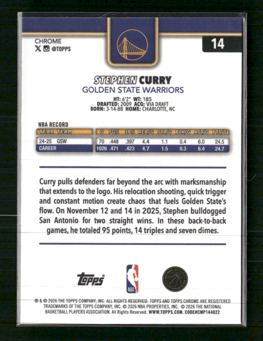 2025-26 Topps Chrome Update Refractor Stephen Curry #14