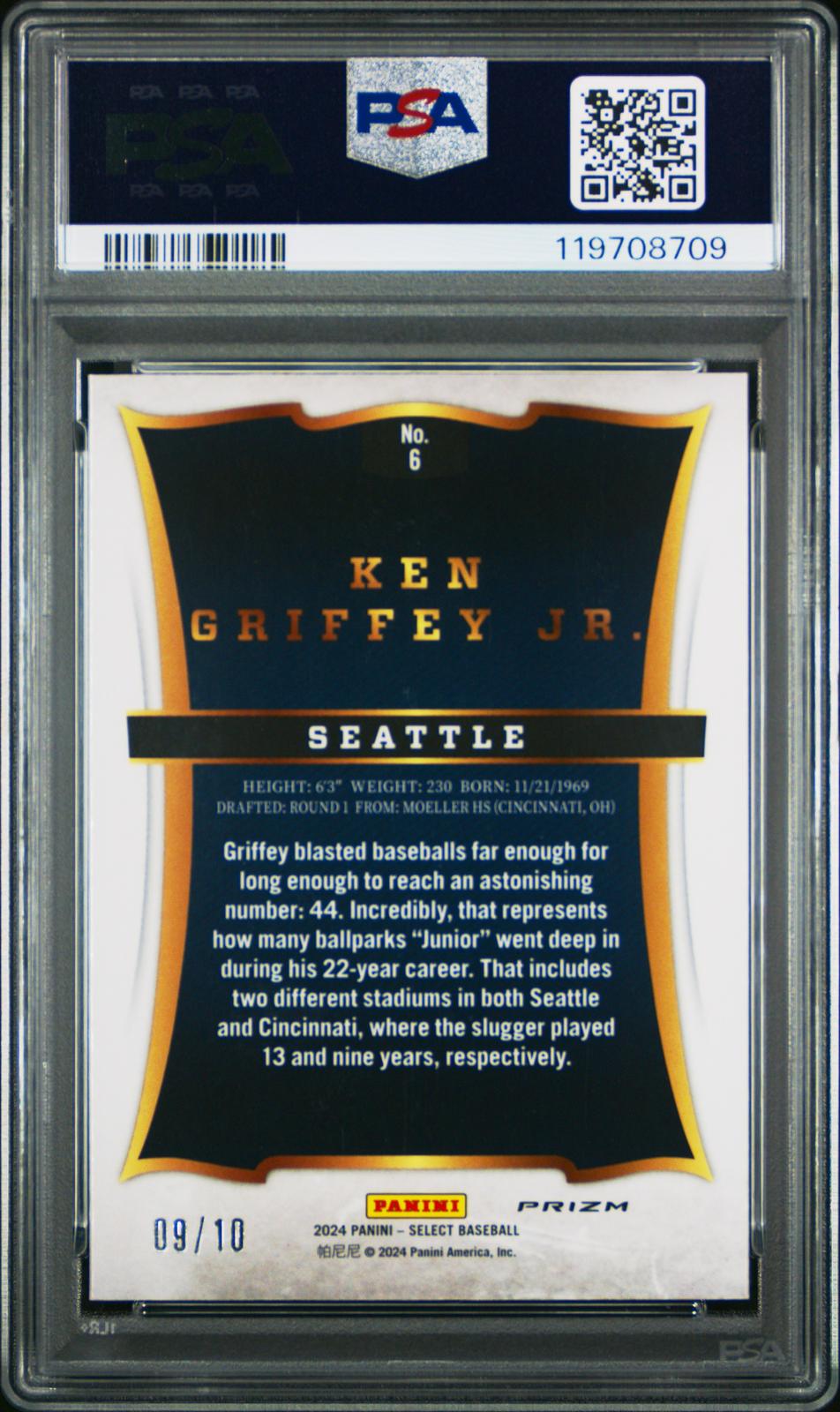 2024 Panini Select Throwback-Gold Prz Ken Griffey Jr. 10 PSA #6