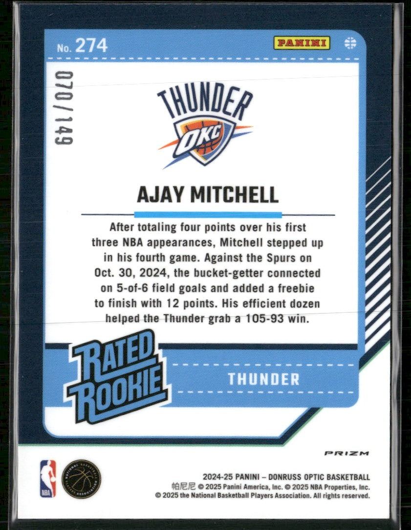 2024-25 Donruss Optic Red Seismic Ajay Mitchell RC #/149 #274