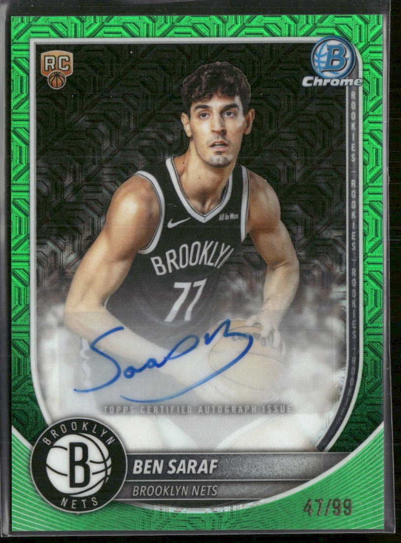 2025-26 Bowman Chrome Autographs Green Mojo #/99 Ben Saraf AU #BCA-BA