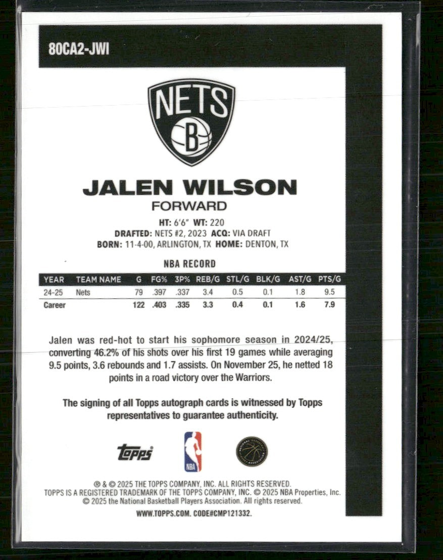 2025-26 Topps 1980-81 Chrome Auto Orange  #/25 Jalen Wilson #80CA2-JWI