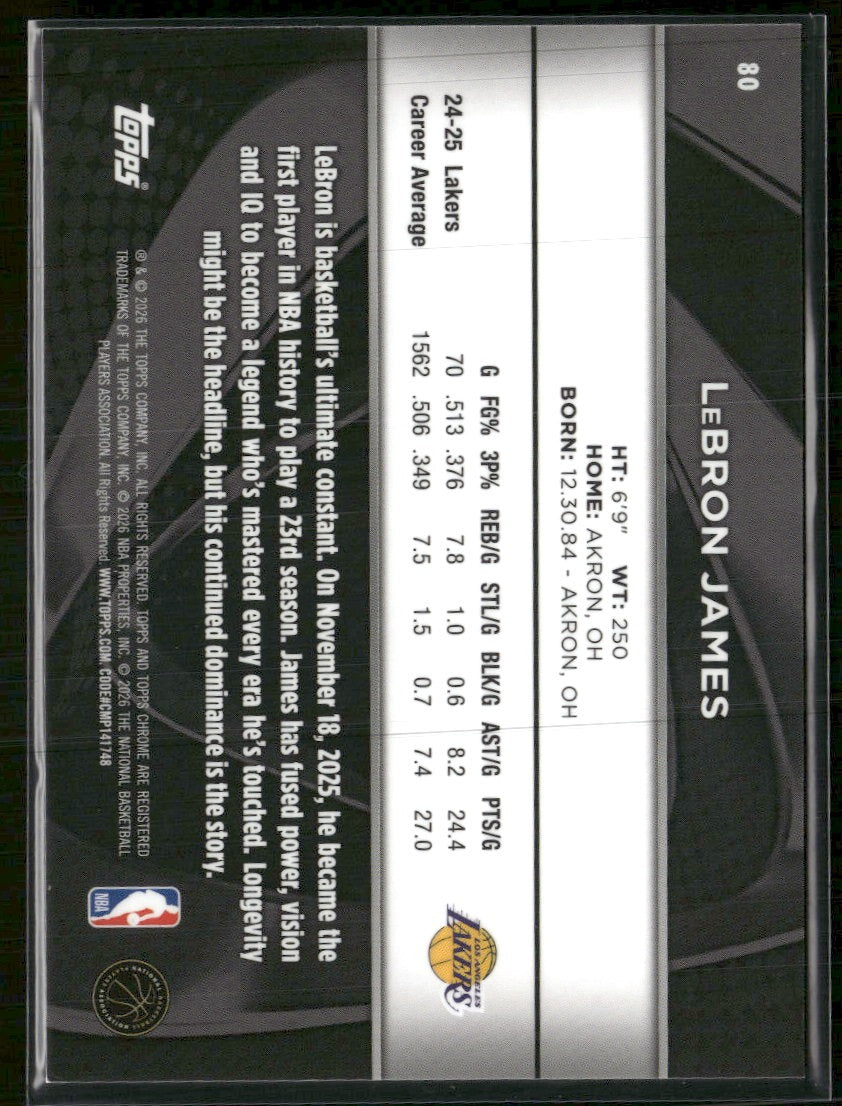 2025-26 Topps Chrome Black Purple Refractor LeBron James #/75 #80