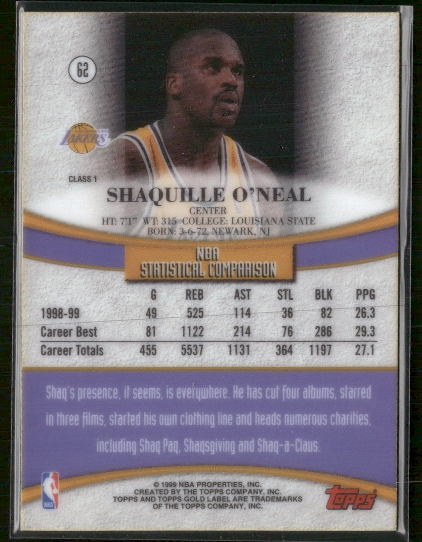 1999-00 Topps Gold Label Shaquille O'Neal #62