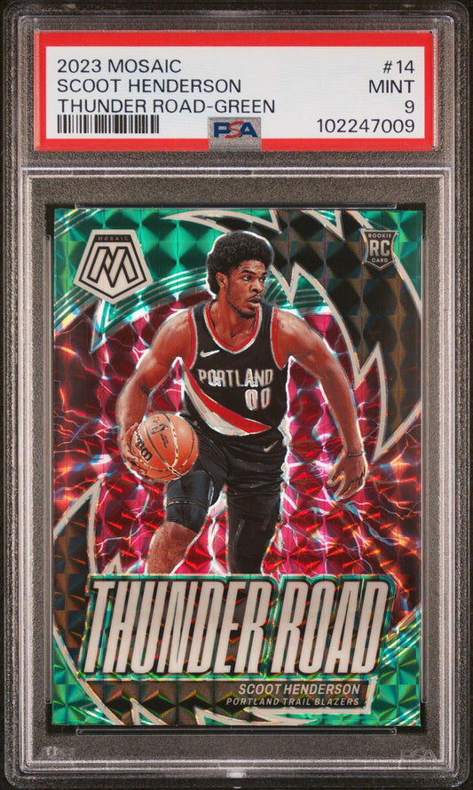 2023 Panini Mosaic Thunder Road Thunder Road-Green Scoot Henderson 9 PSA #14