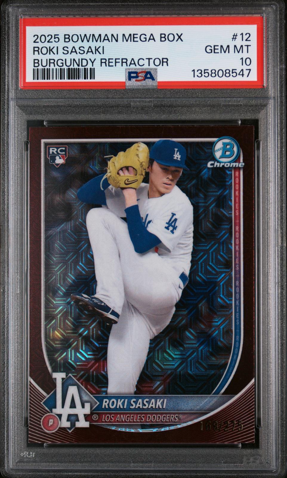 2025 Bowman Mega Box Chrome Burgundy Refractor Roki Sasaki 10 PSA #12