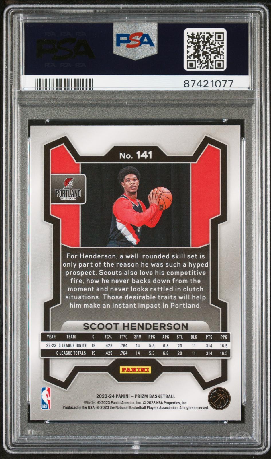 2023 Panini Prizm Scoot Henderson 10 PSA #141