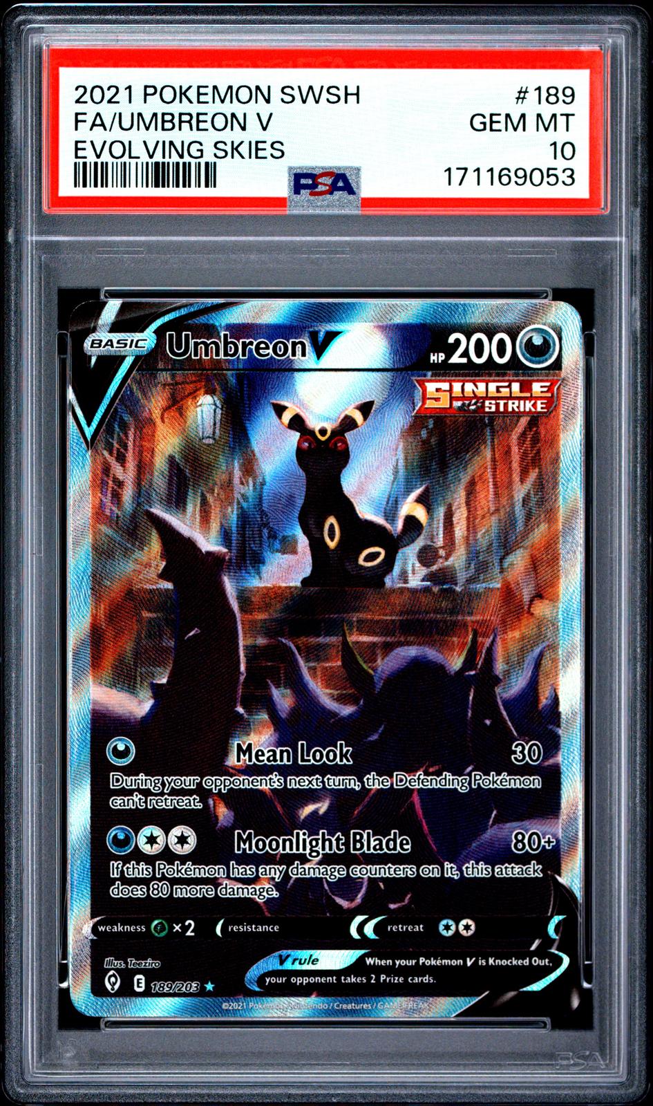 2021 Pokemon Sword & Shield Evolving Skies Evolving Skies Fa/Umbreon V 10 PSA #189