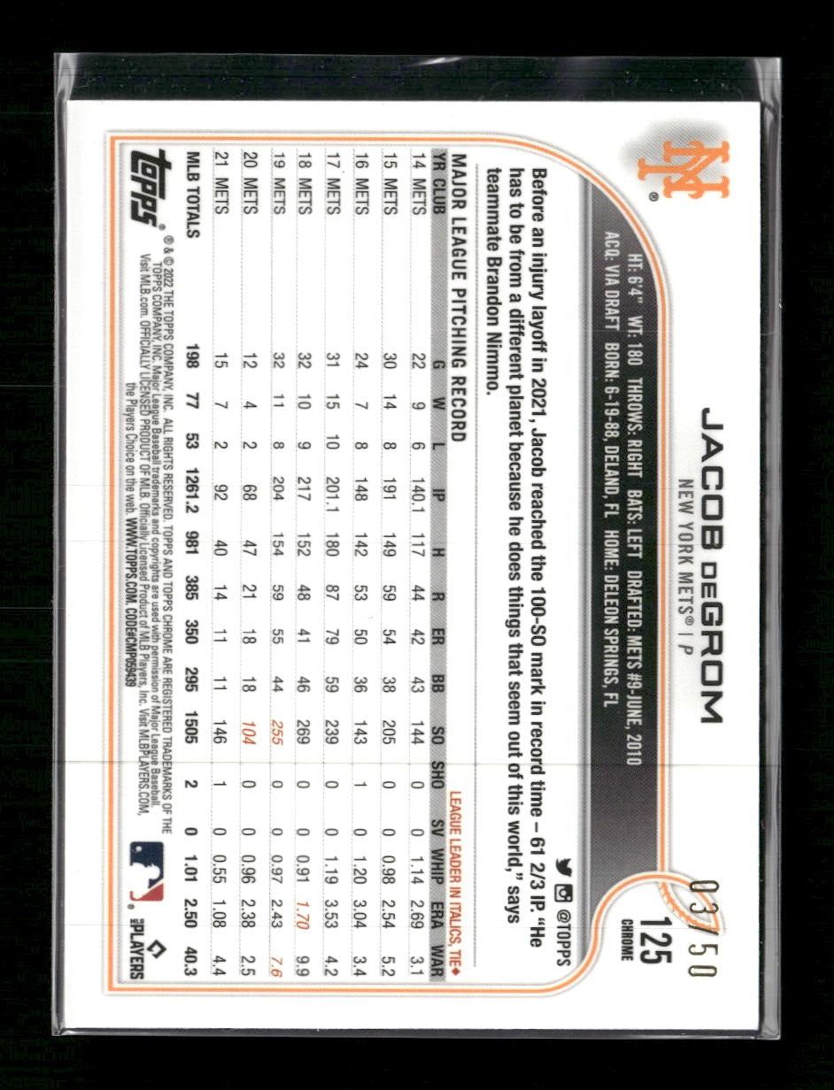 2022 Topps Chrome Gold RayWave Refractor Jacob deGrom #/50 #125