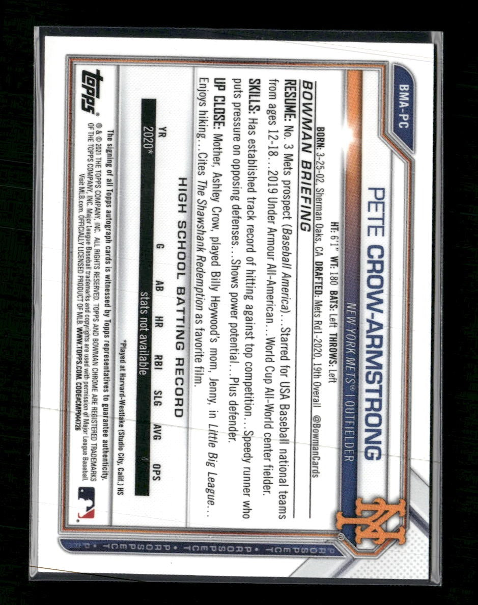 2021 Bowman Chrome Prospect AU Mojo Refractor Pete Crow-Armstrong AU #BMA-PC