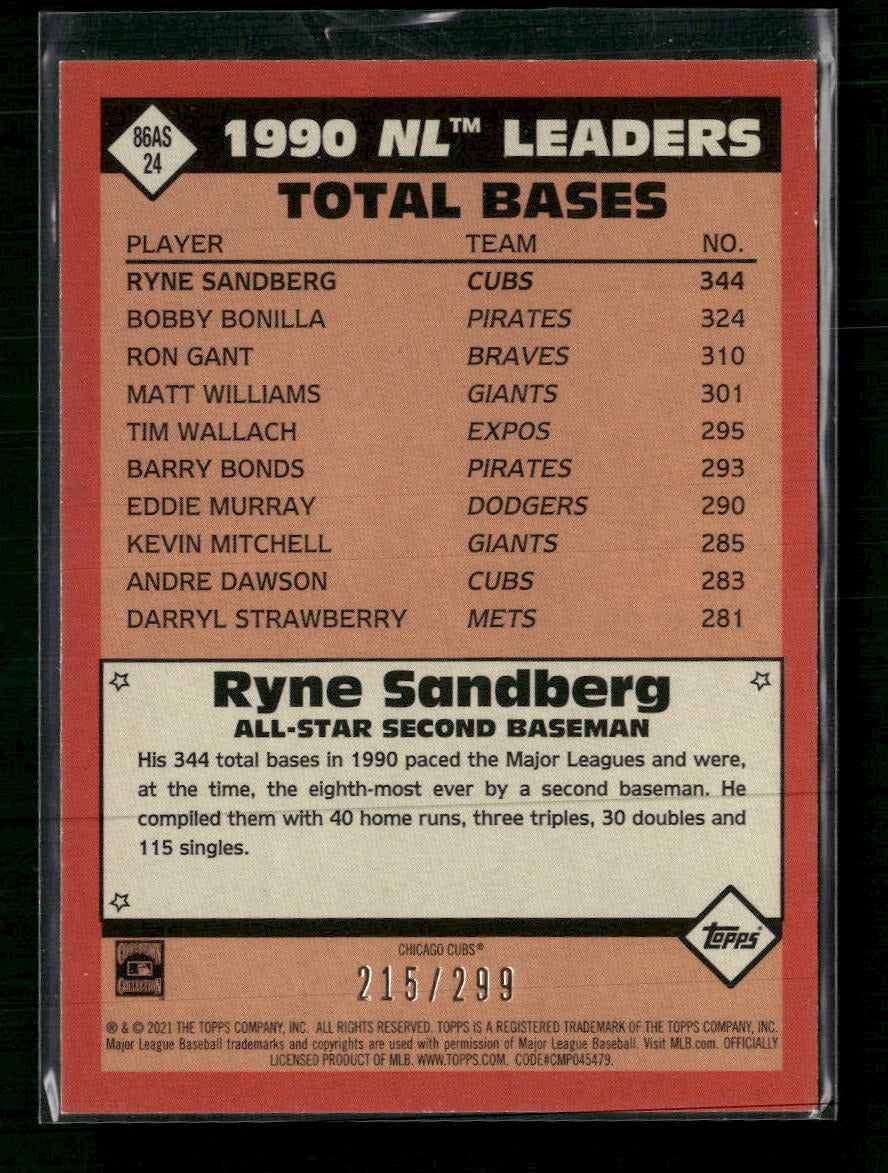 2021 Topp 1986 Topp 35th Anniversary All-Star Black Ryne Sandberg #/299 #86AS-24