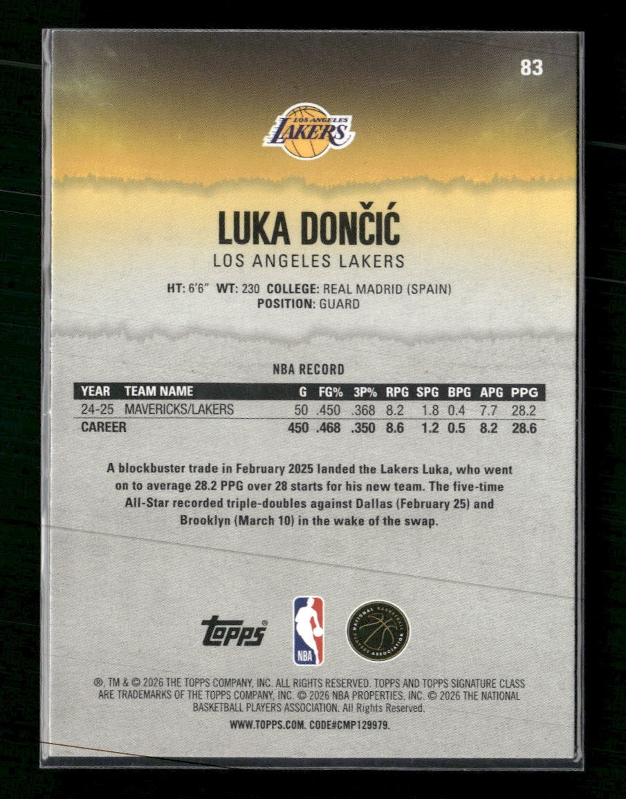 2025-26 Topps Signature Class Chrome Veteran Magenta Luka Dončić #/250 #83
