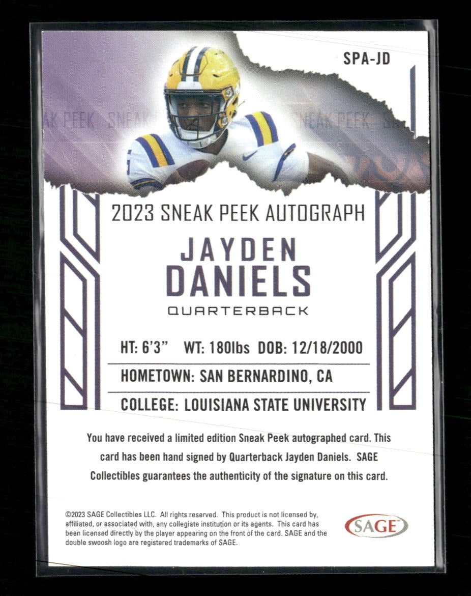 2023 SAGE HIT Sneak Peek AU Gold (Low Series) Jayden Daniels #/100 AU #SPA-JD