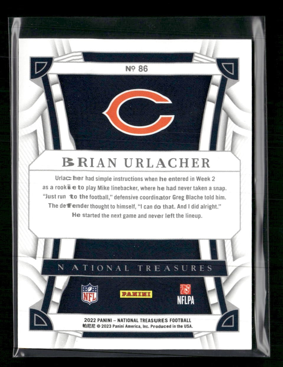 2022 Panini National Treasures Jersey Number Red Brian Urlacher #/54 #86