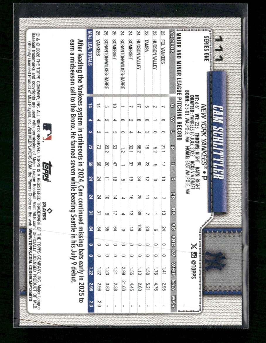 2026 Topps Holiday Polka Dots Purple / Blue Cam Schlittler #111