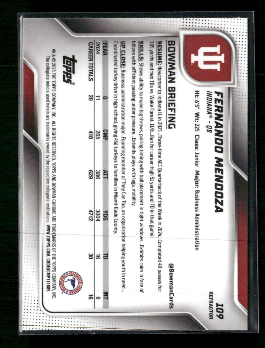 2025 Bowman University Chrome Refractor Fernando Mendoza #109