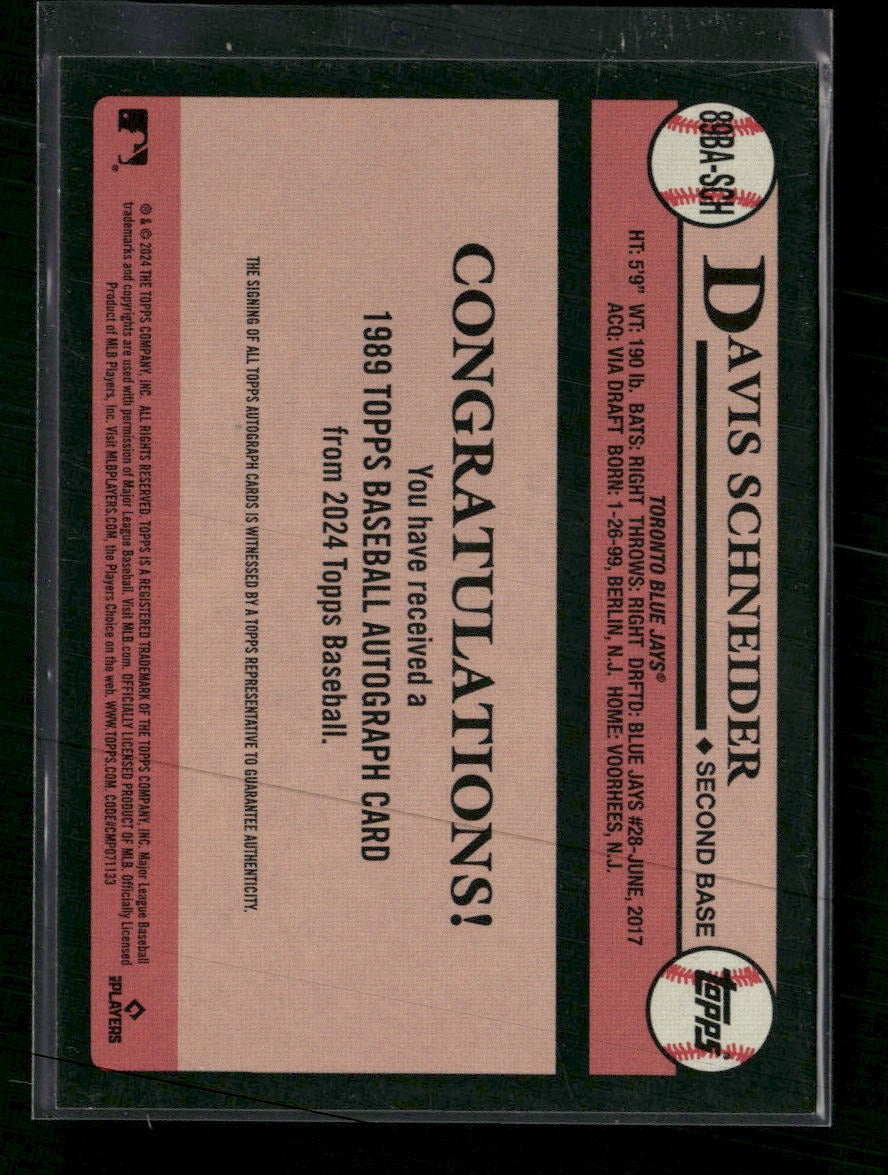 2024 Topp 1989 Topps 35th Anniversary AU (Series 1) Davis Schneider AU #89BA-SCH