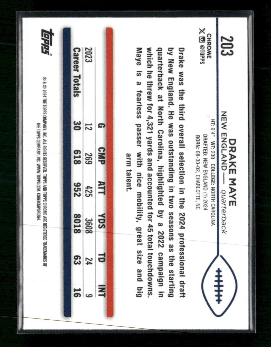 2024 Topps Chrome Pink Refractor Drake Maye RC #203