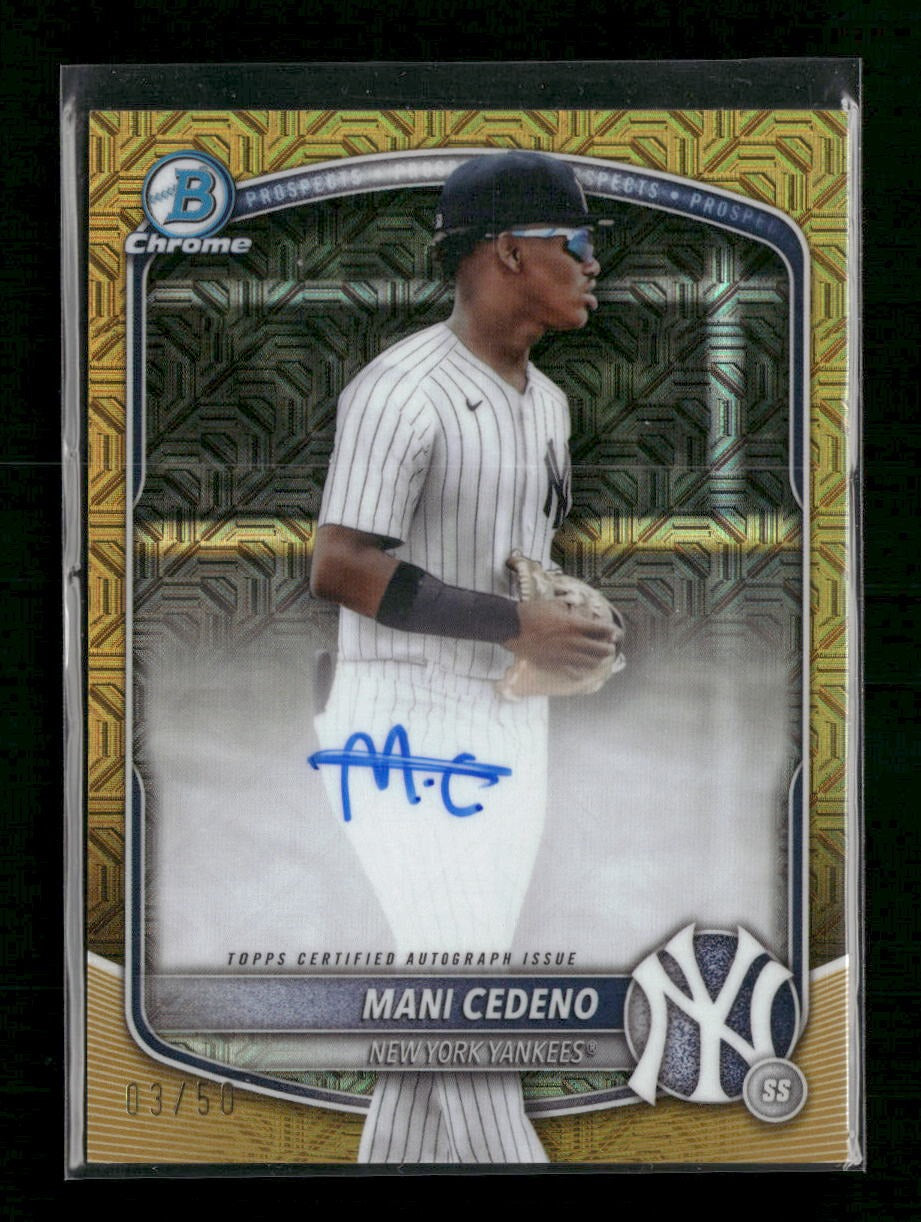 2025 Bowman Chrome Prospect Autographs Gold Mojo Mani Cedeno #/50 AU #BMA-MCO