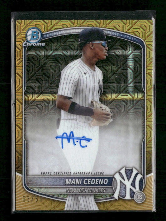 2025 Bowman Chrome Prospect Autographs Gold Mojo Mani Cedeno #/50 AU #BMA-MCO