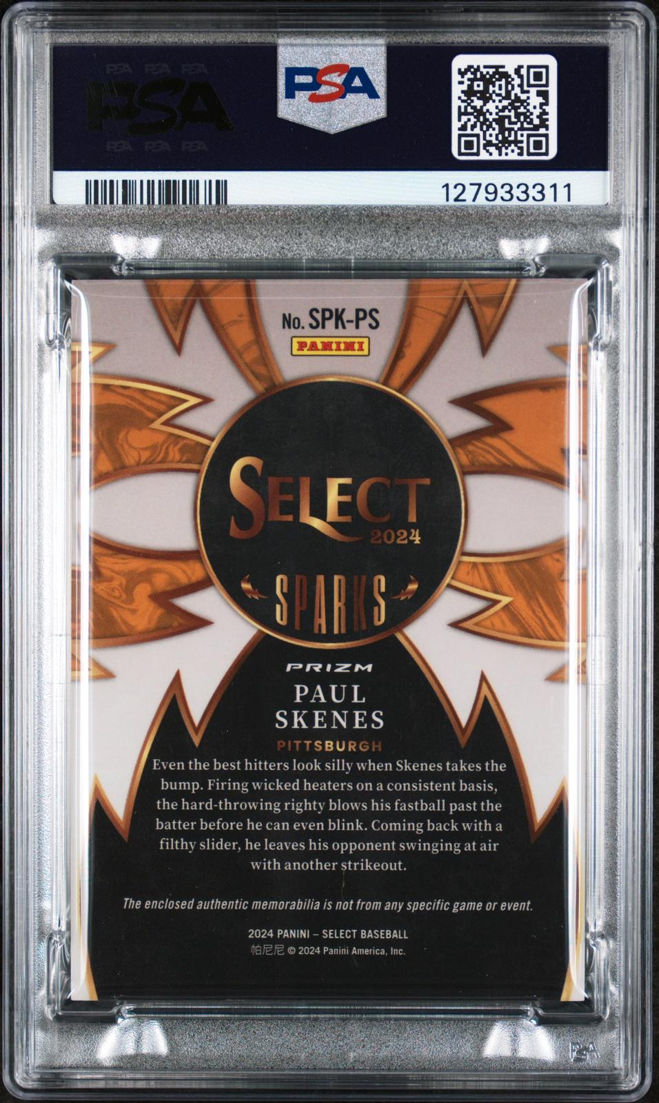 2024 Panini Select Sparks Materials Sparks Mat-Flash Paul Skenes 7 PSA #SPKPS