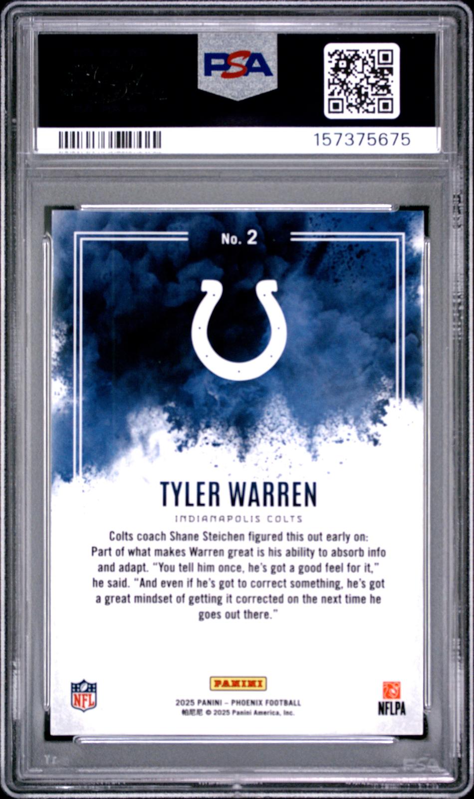 2025 Panini Phoenix Color Blast Tyler Warren 9 PSA #2