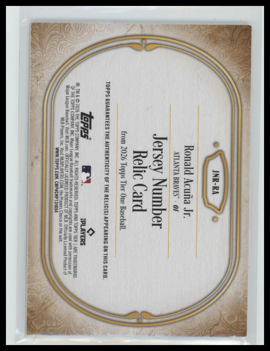 2026 Topps Tier One Jersey Number Relics Ronald Acuña Jr. #/99 #JNR-RA