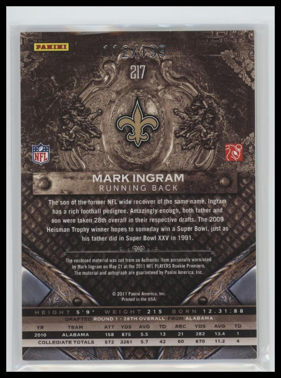 2011 Panini Crown Royale Mark Ingram RC #/199 AU #217