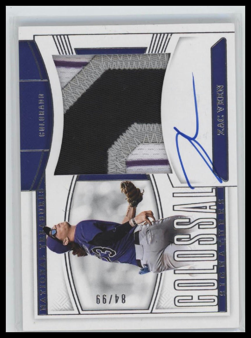 2025 Panini National Treasures Colossal Material AU Zac Veen #/99 AU #CMA-ZV