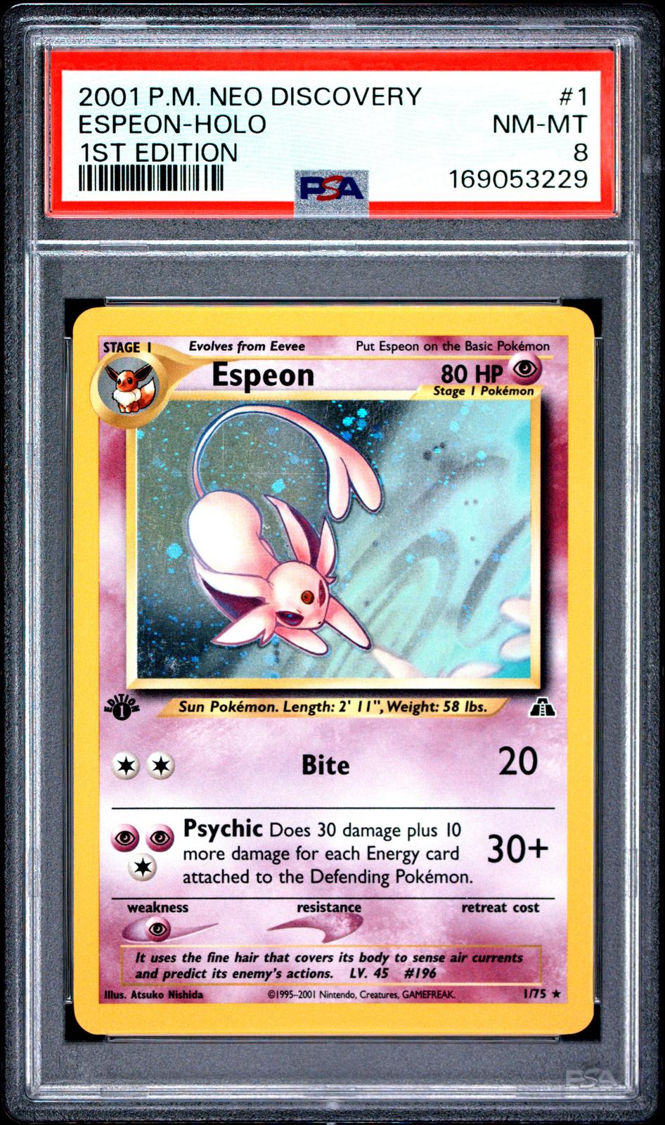2001 Pokemon Neo Discovery 1st Edition Espeon-Holo 8 PSA #1