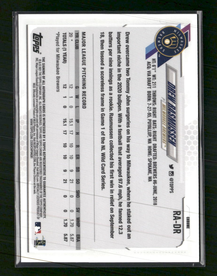 2021 Topps Chrome Rookie Autographs Drew Rasmussen AU #RA-DR