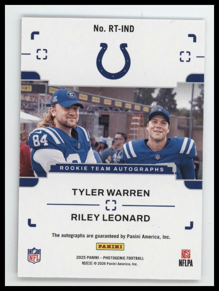 2025 Panini Photogenic Teammate Auto Bronze Tyler Warren / Riley Leonard #RT-IND