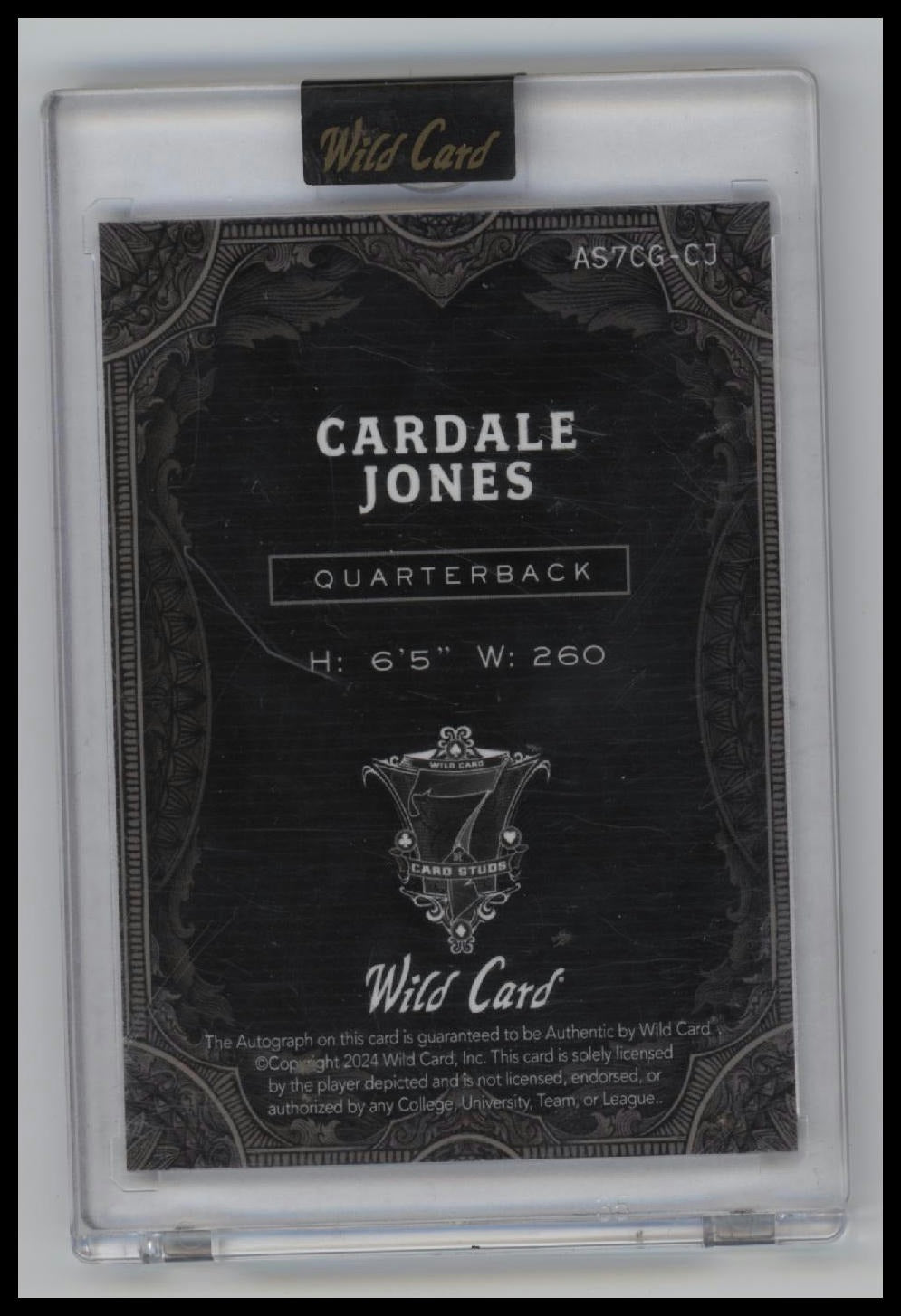 2024 Wild Card 7 Card Studs Sparkles Black Cardale Jones #/1 AU #AS7CG-CJ