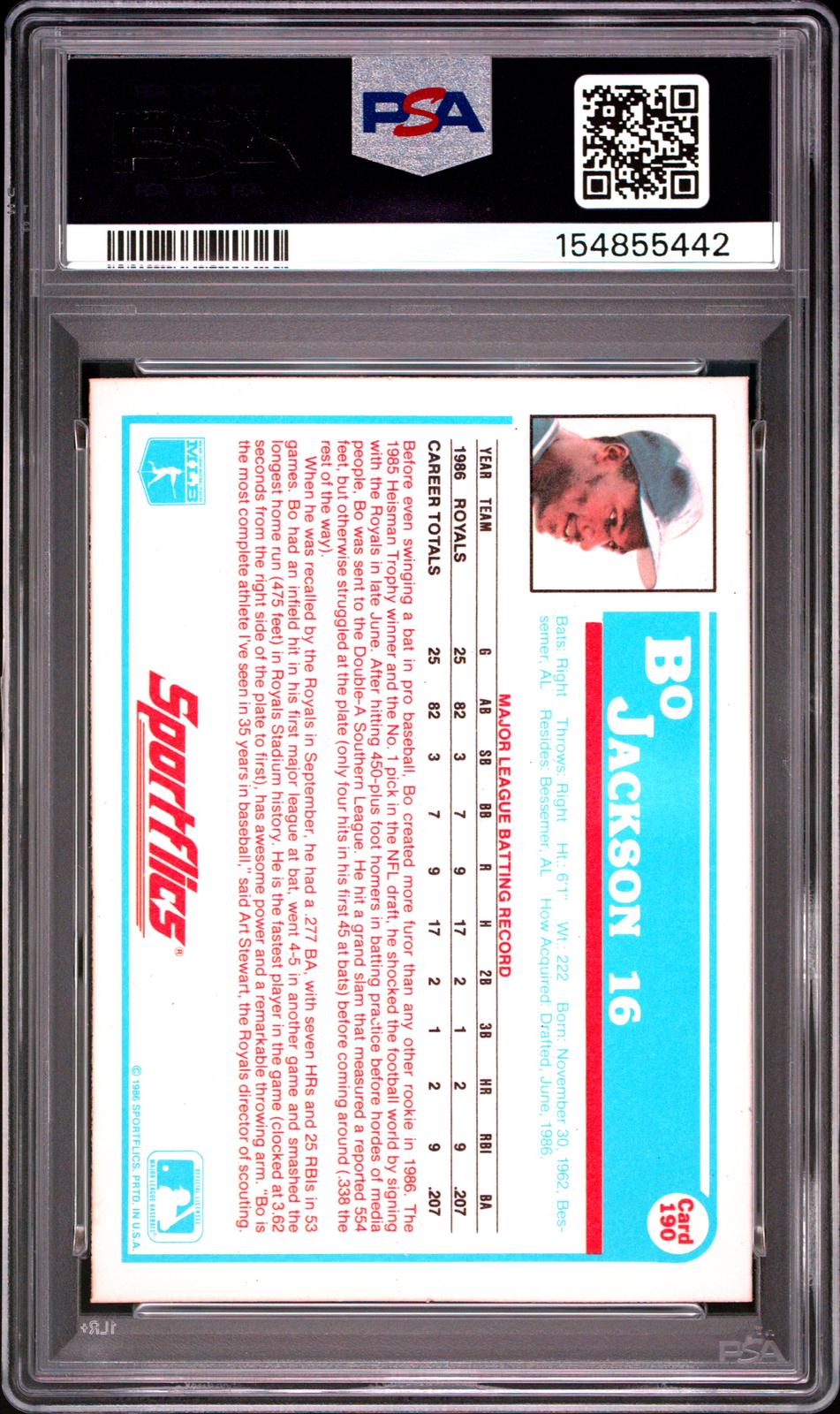 1987 Sportflics 1986 Copyright Bo Jackson 8 PSA #190