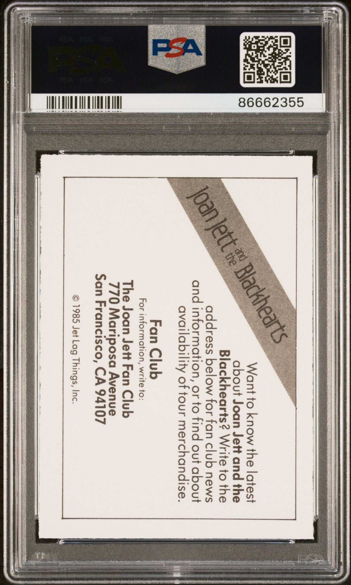 1985 WONDER BREAD ROCK STARS JOAN JETT/BLACKHEARTS ROCK STARS # - PSA 9