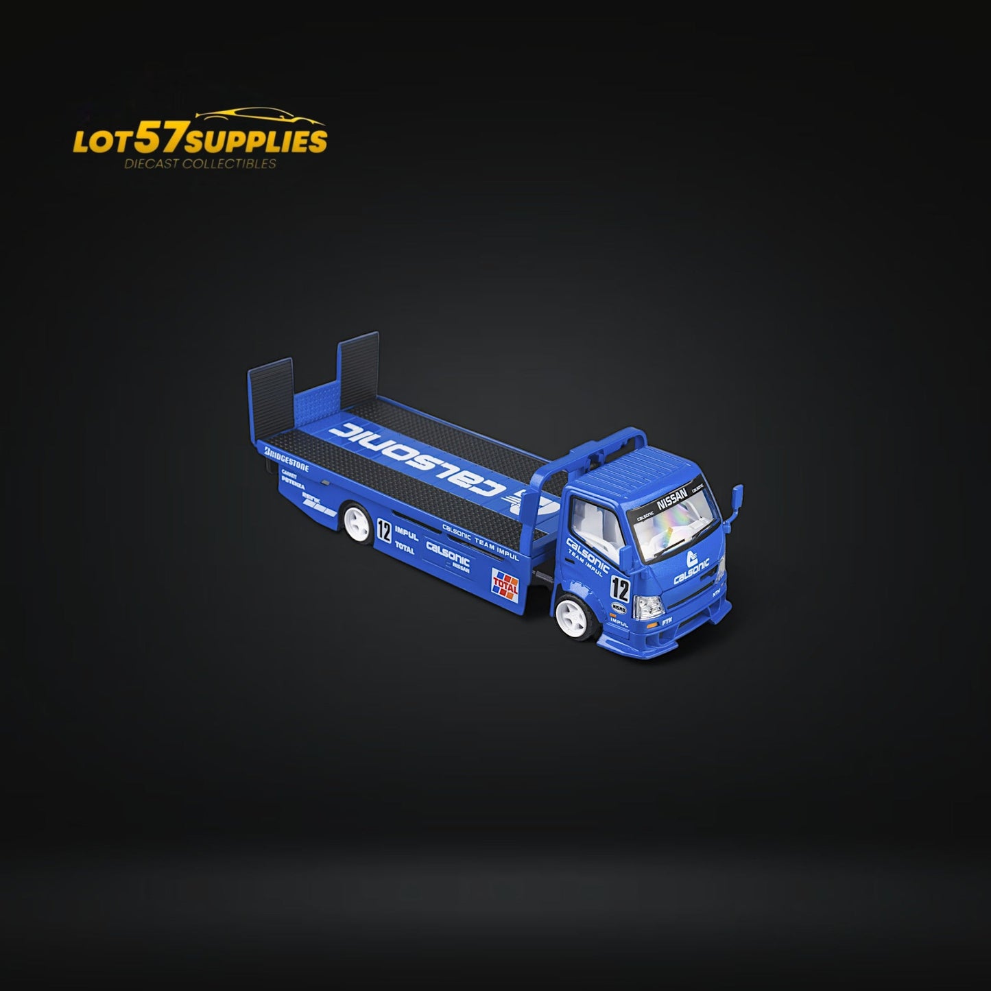 MicroTurbo HINO 300 Custom Truck Flatbed Blue Calsonic Livery 1:64