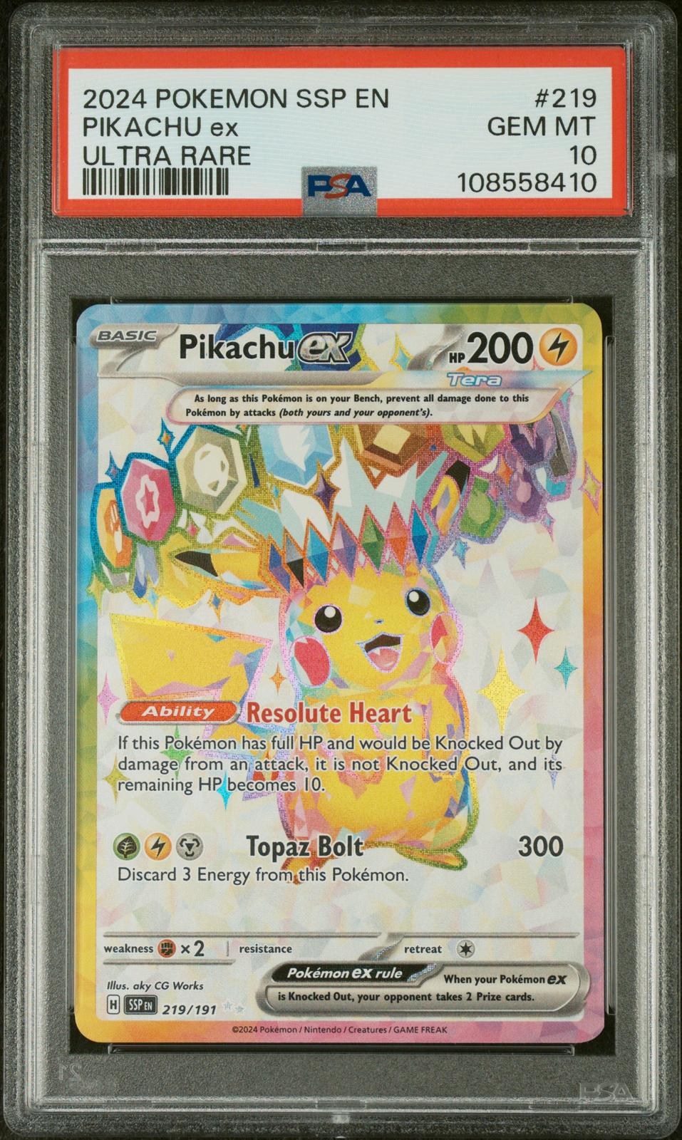 2024 Pokemon Ssp En-Surging Sparks Ultra Rare Pikachu Ex 10 PSA #219