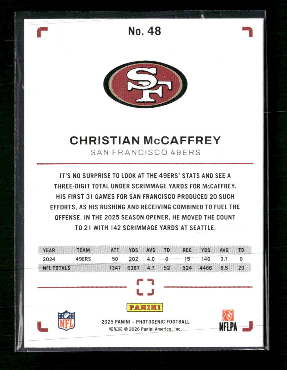 2025 Panini Photogenic Purple Christian McCaffrey #/99 #48