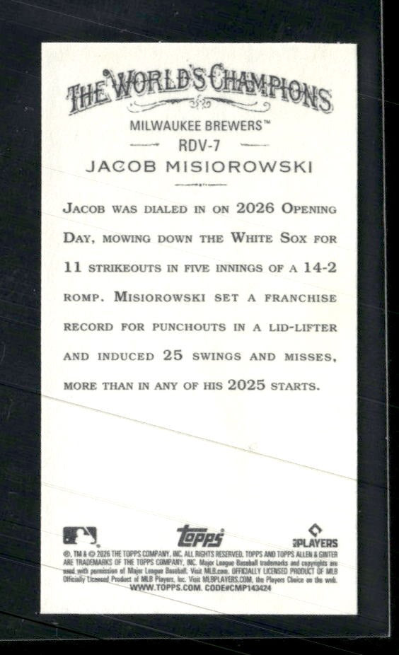 2026 Topps Allen & Ginter Rookie Design Minis Jacob Misiorowski #RDV-7