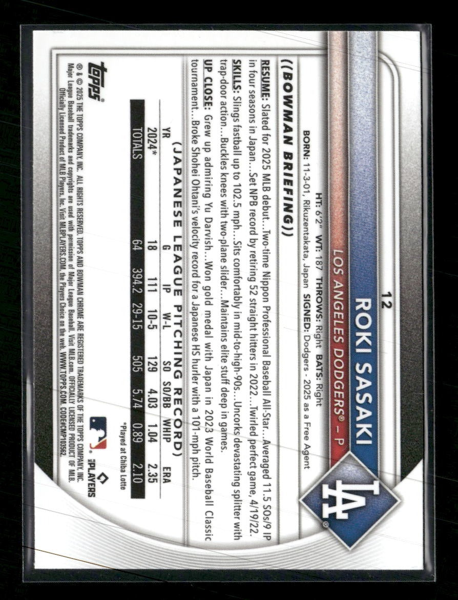 2025 Bowman Chrome Mojo Aqua Refractor Roki Sasaki RC #/125 #12