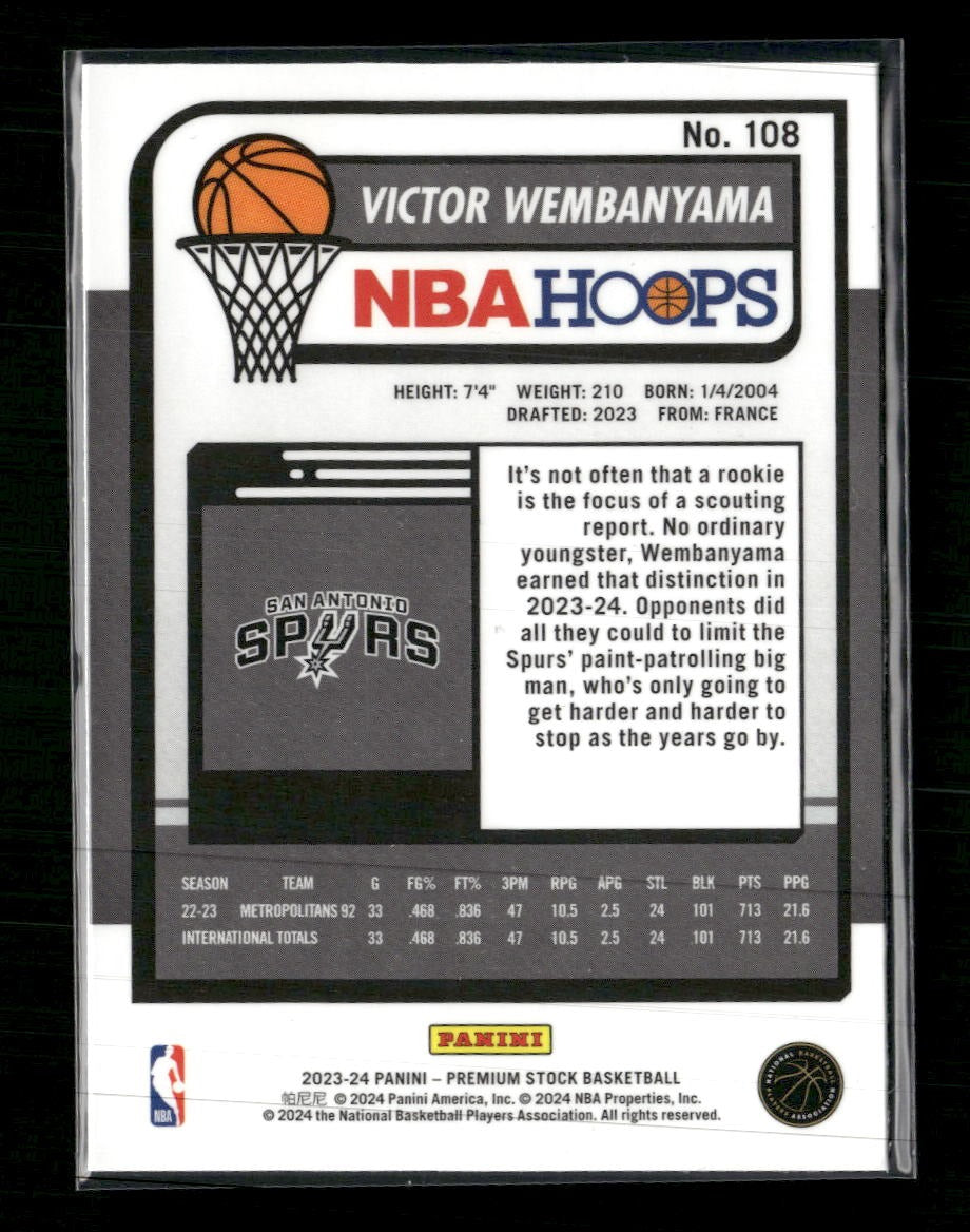 2023-24 Hoops Premium Stock Victor Wembanyama RC #108