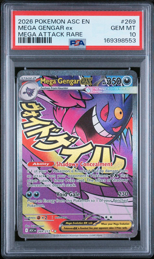 2026 Pokemon Ascended Heroes Mega Attack Rare Mega Gengar Ex 10 PSA #269