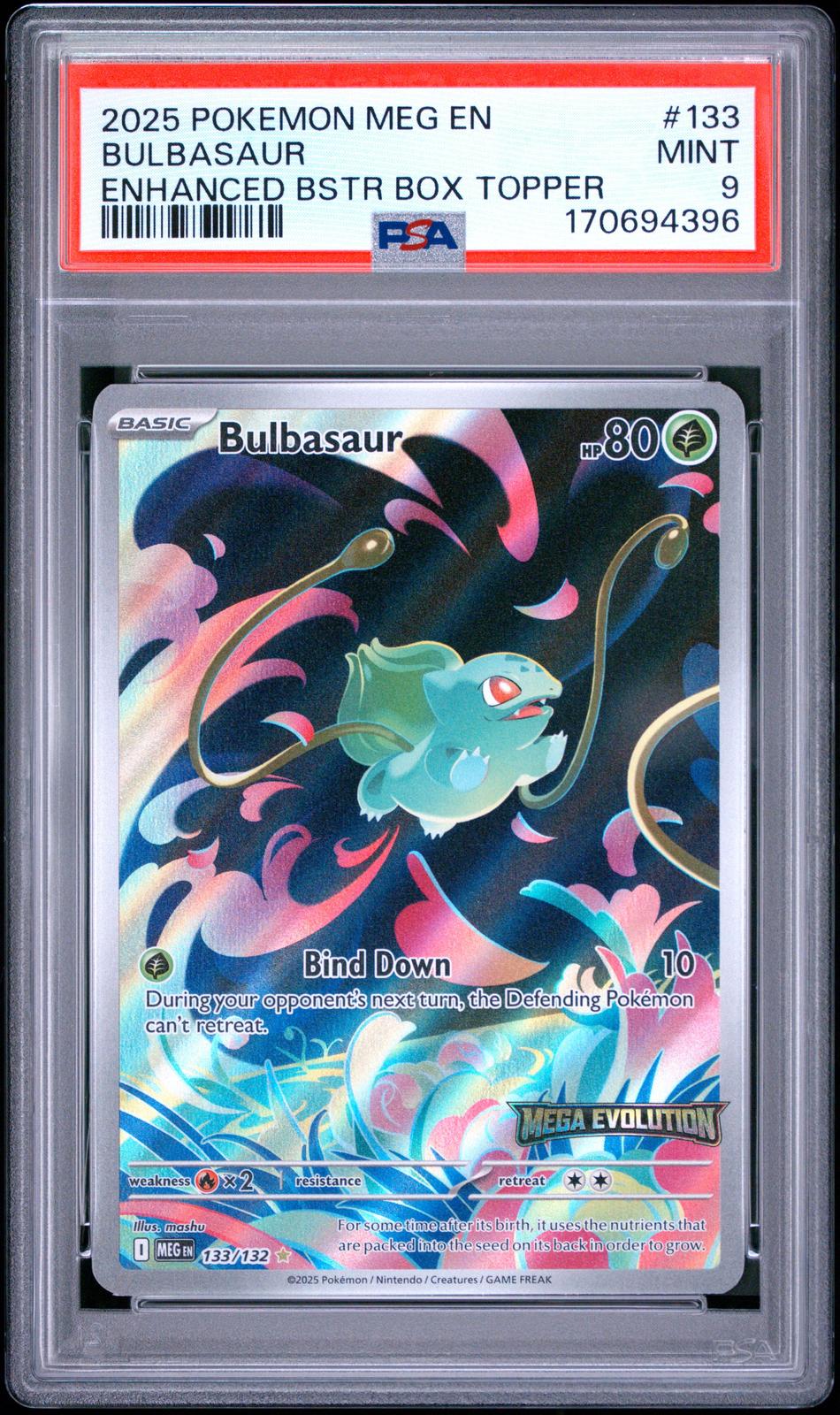 2025 Pokemon Meg En-Mega Evolution Enhanced Bstr Box Topper Bulbasaur 9 PSA #133