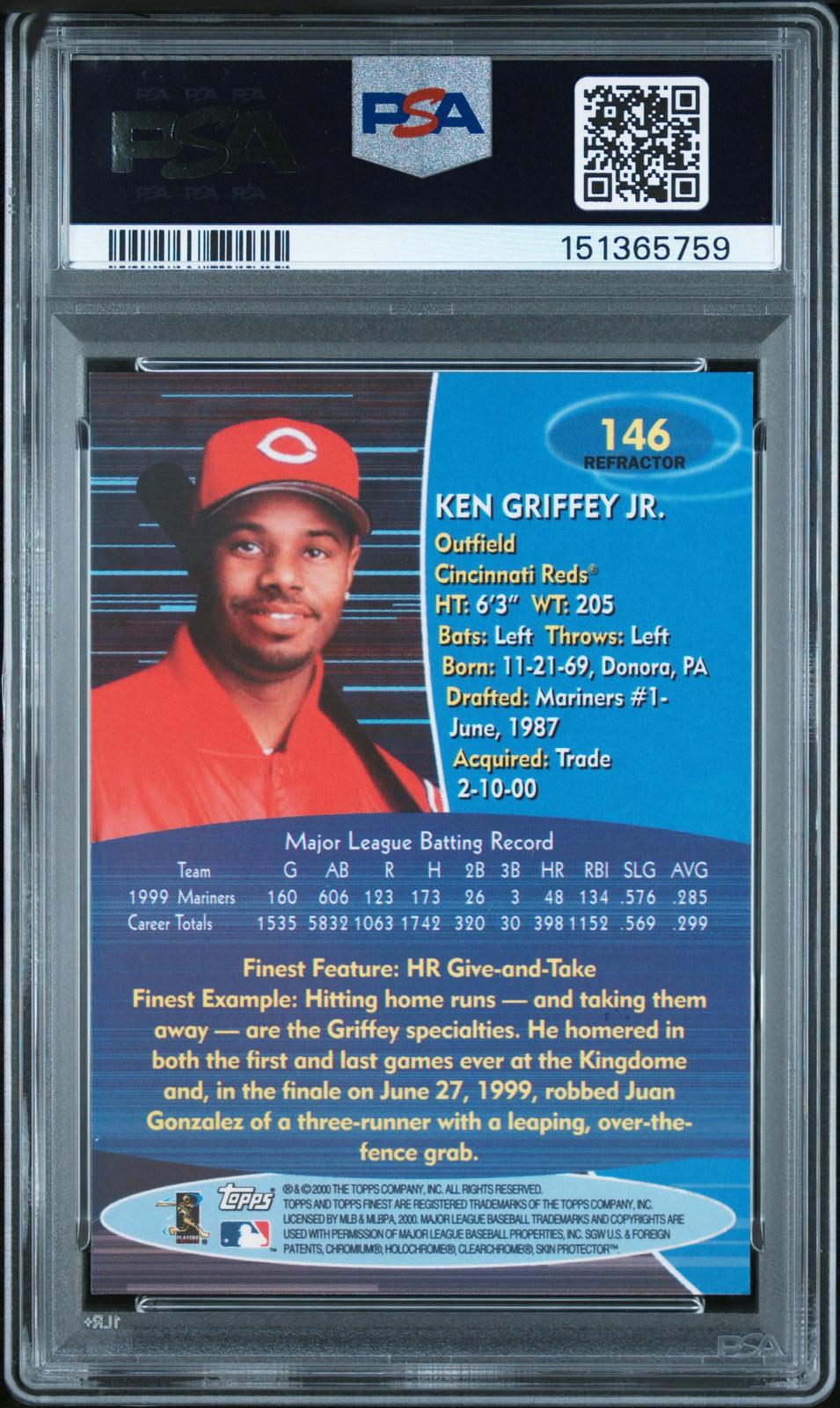2000 Finest Action-Refractor Ken Griffey Jr. 10 PSA #146