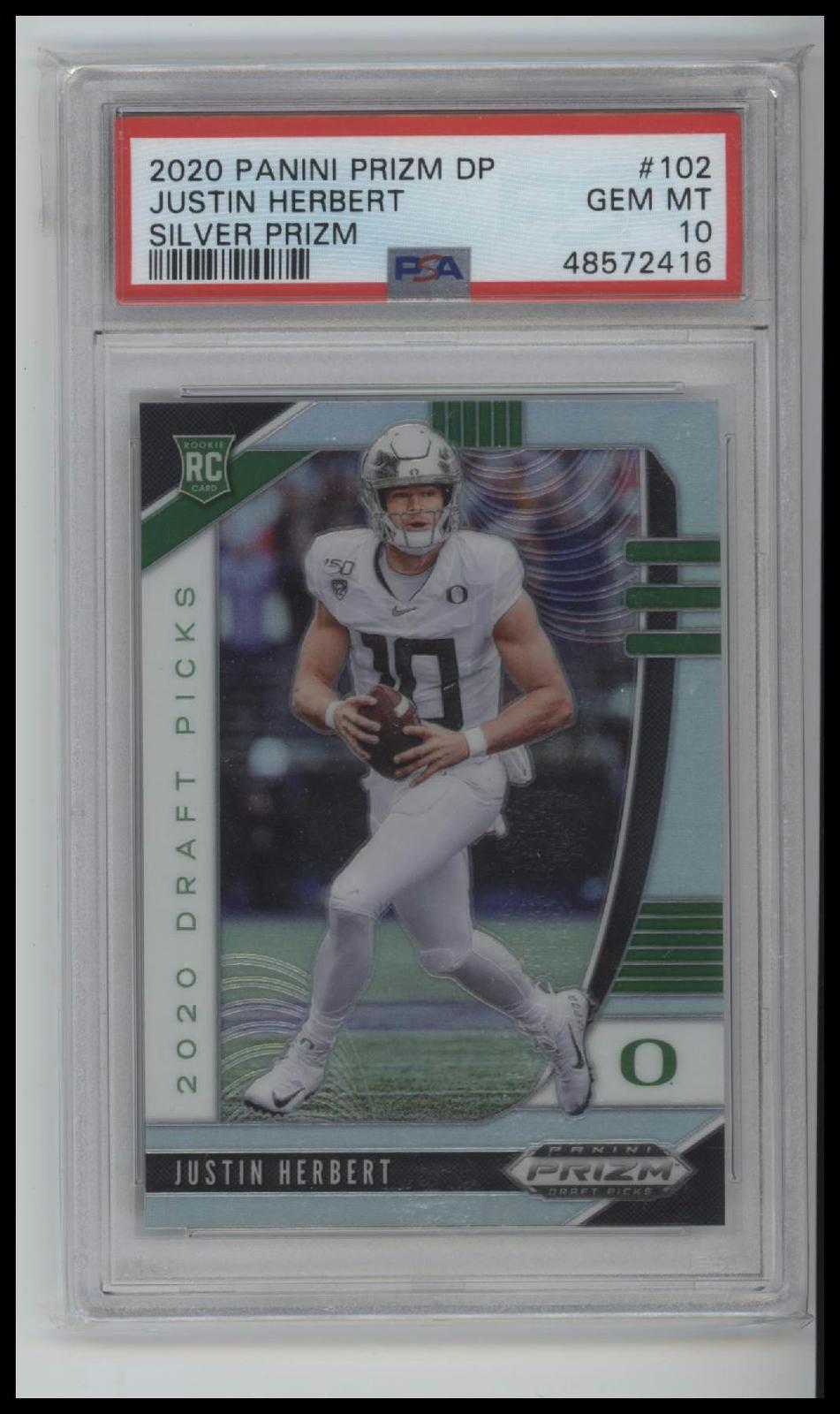 2020 Panini Prizm Draft Picks Silver Prizm Justin Herbert 10 PSA #102