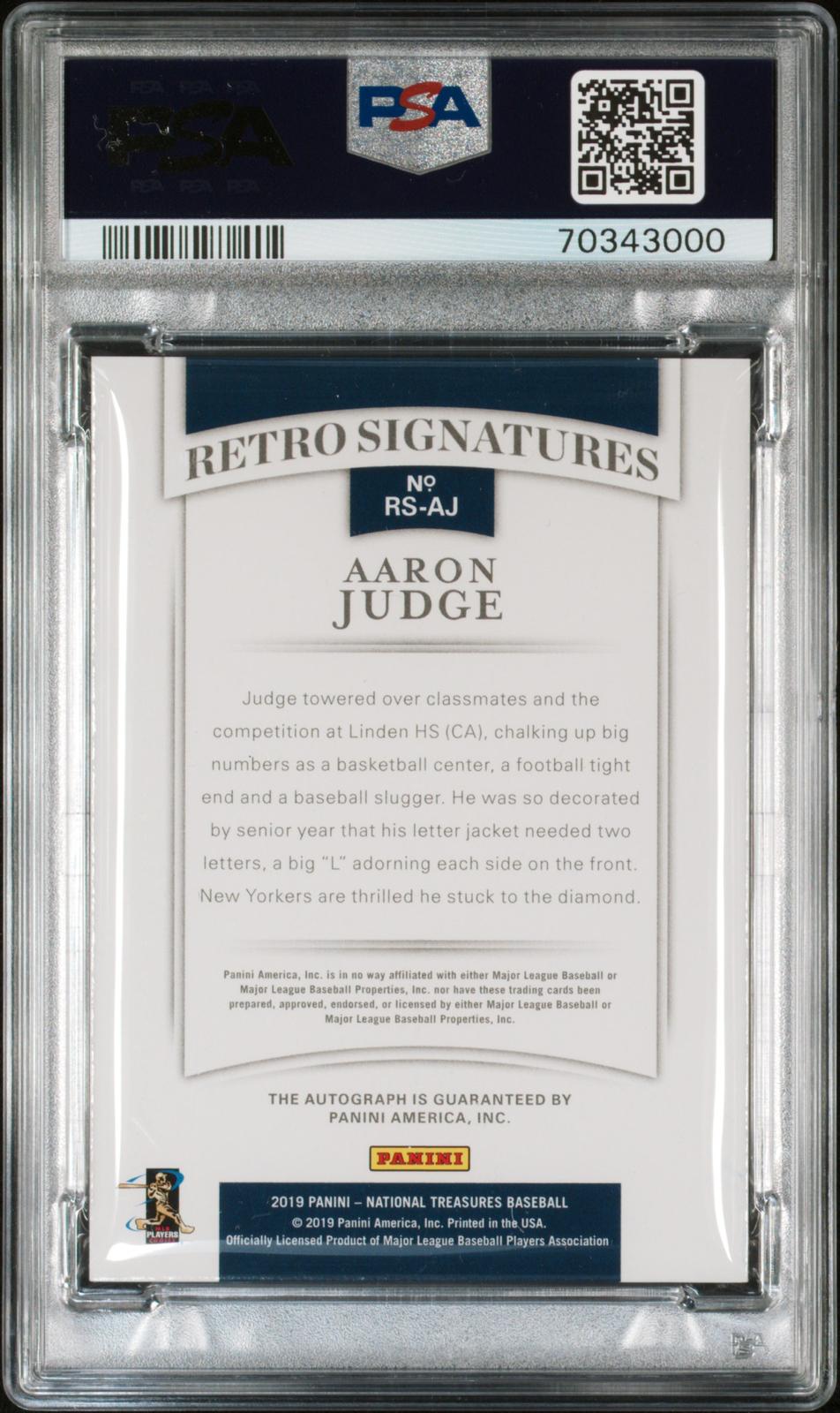 2019 Panini National Treasures Retro Signatures Aaron Judge 10 PSA #RS-AJ