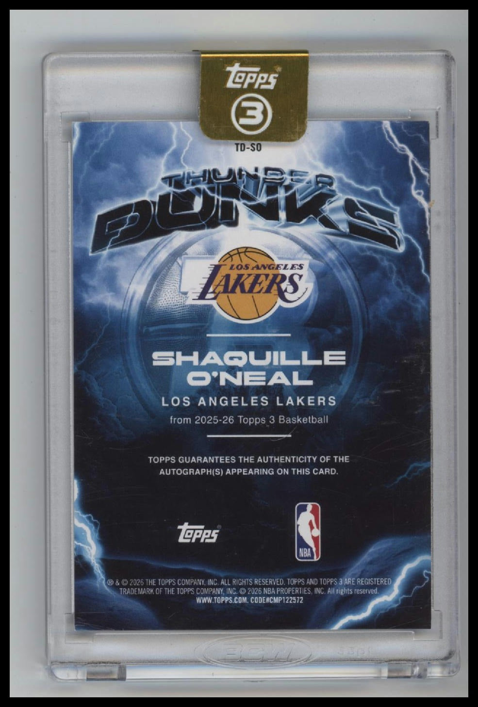 2025-26 Topps 3 Thunderdunk Signatures Blue Shaquille O'Neal #/15 AU #TD-SO