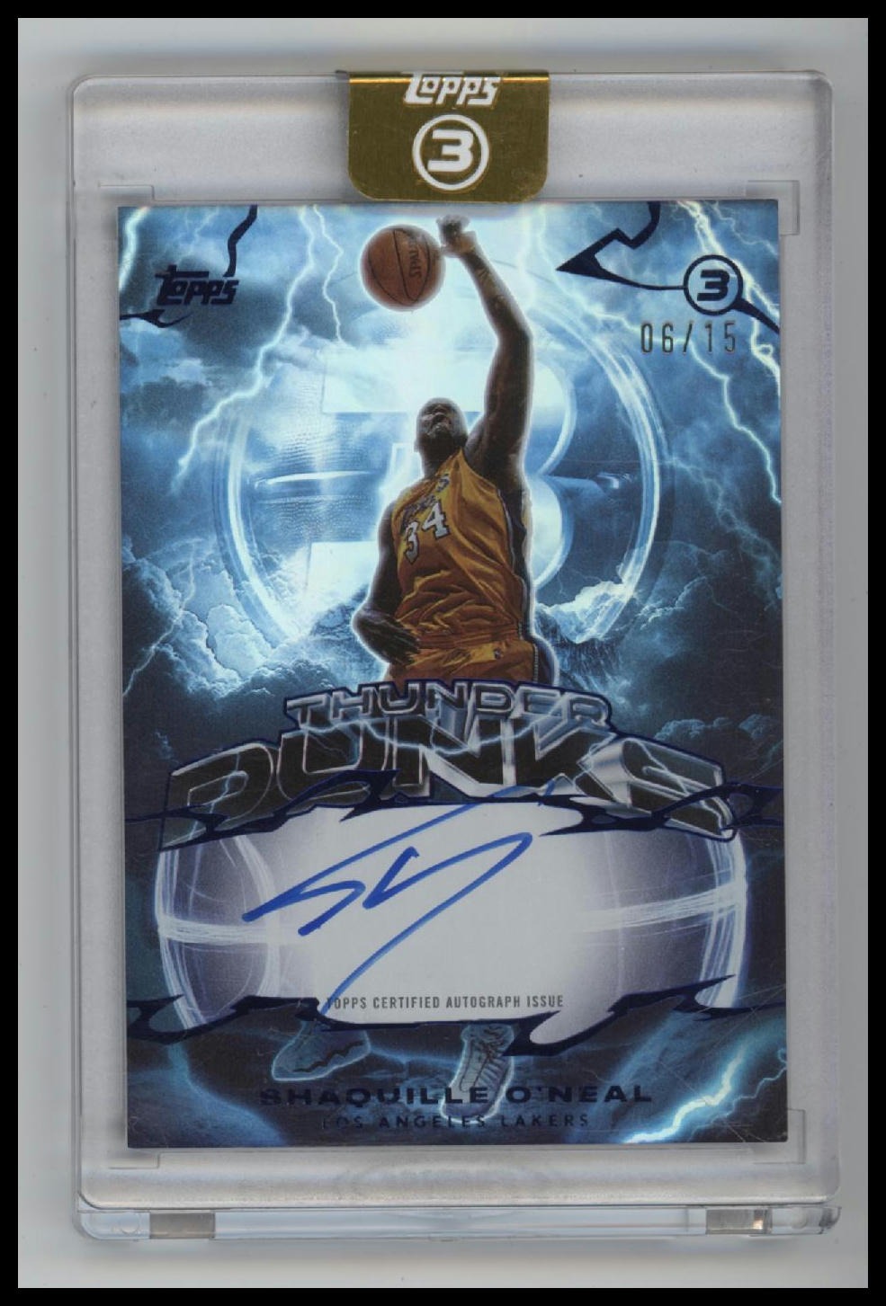 2025-26 Topps 3 Thunderdunk Signatures Blue Shaquille O'Neal #/15 AU #TD-SO