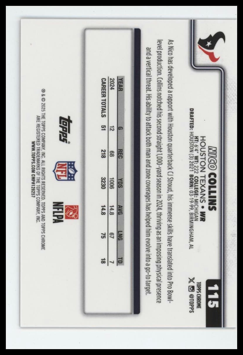 2025 Topps Chrome Frozen Fractor #/-5 Nico Collins #115